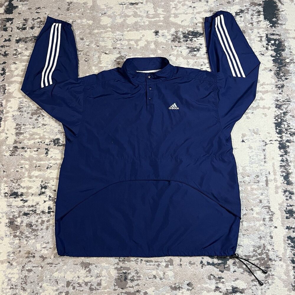 Vintage Y2K Retro Adidas Pullover 1/4 Snap Button Jacket Men's Sz 2XL Blue